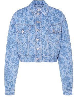 Alessandra Rich Flower Printed Denim Jacket - Blue