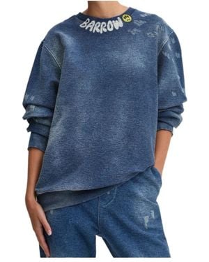 Barrow Logo Printed Crewneck Denim Sweatshirt - Blue