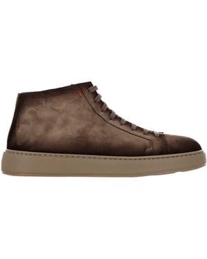 Santoni Leather High-Top Sneakers - Brown