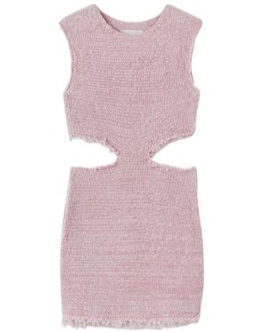 Jil Sander Cut Out Detailed Frayed Knitted Mini Dress - Purple