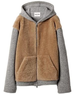 Miu Miu Wool, Cashmere And Shearling Zipper Blouson Jacket - Brown