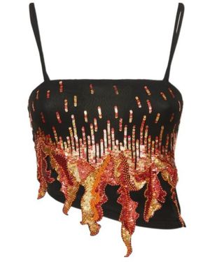 GIUSEPPE DI MORABITO Embellished Asymmetric Viscose Top - Black