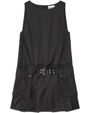 Ganni Duchesse Belted Mini Dress - Black