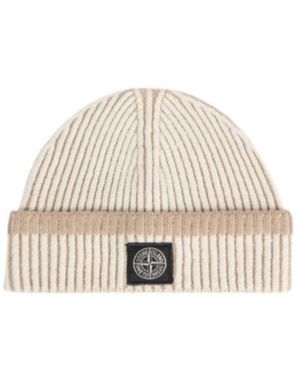 Stone Island Compass Patch Beanie - Natural