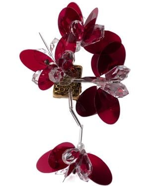 Miu Miu Single Metal Earring With Pearl And Crystals - Red