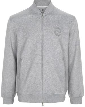 Brunello Cucinelli Long-Sleeved Zipper Sweatshirt - Grey