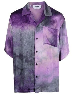 MSGM Logo Printed Collared Button-Up Shirt - Purple