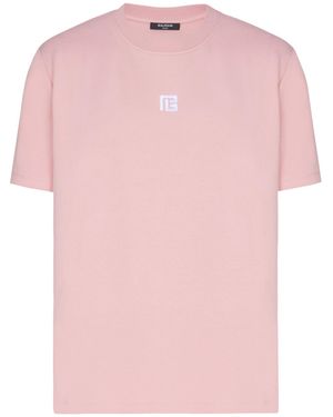 Balmain Logo Embroidered T-Shirt - Pink