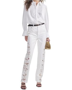 Self-Portrait Cut-Out Straight-Leg Jeans - White