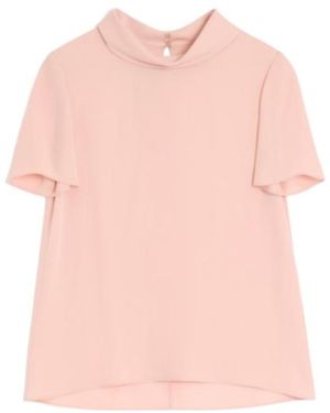 Valentino Georgette Mock Neck Short-Sleeved Top - Pink