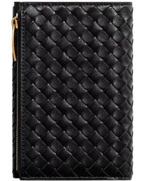 Bottega Veneta Intrecciato Piccolo Medium Bi-Fold Zipped With Flap - Black