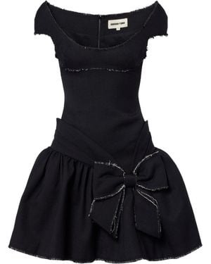 ShuShu/Tong Bow-Detail Distressed Tweed Minidress - Black