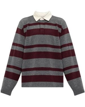 FRAME Striped Polo-Collar Sweater - Purple