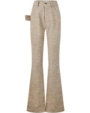 Bottega Veneta Linentextured Highwaisted Flare Pants - Natural