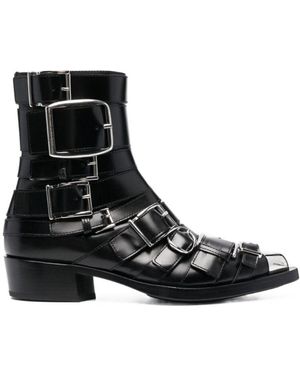 McQueen Punk Buckle-Detail Ankle Boots - Black