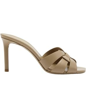 Saint Laurent Leather Heeled Mules - Brown