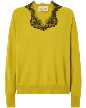 Valentino Lace-Trimmed Cashmere Jumper - Yellow