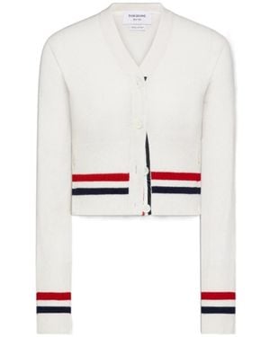 Thom Browne Rwb-Stripe Cashmere Cardigan - White
