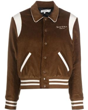 Sporty & Rich Logo-Embroidered Corduroy Bomber Jacket - Brown