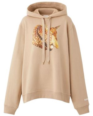 Burberry Deer-Print Cotton Hoodie - Natural