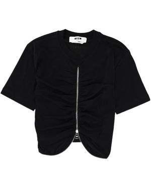 MSGM Zip-Detail Gathered T-Shirt - Black