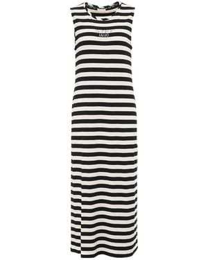 Liu Jo Striped Crewneck Sleeveless Dress - White