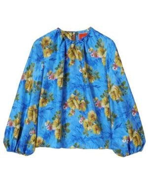 La DoubleJ Balloon-Sleeve Floral Top - Blue