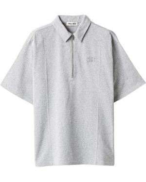 Miu Miu Logo-Detailed Half-Zipped Polo Shirt - Grey