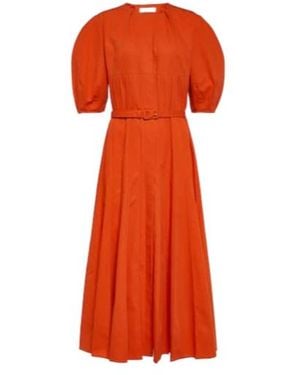 Gabriela Hearst Caden Puff Sleeve Midi Dress - Orange