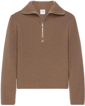 Courreges Half-Zip Ribbed-Knit Jumper - Brown