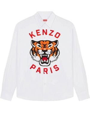 KENZO Logo Tiger Printed Buittoned Shirt - White