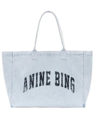 Anine Bing Logo Cotton Tote Bag - Blue