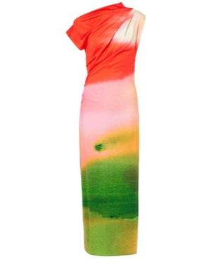 Oscar de la Renta Colourblock Draped Jersey Midi Dress - Red