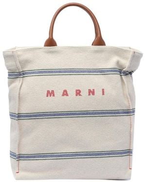 Marni Logo Printed Tote Bag - White