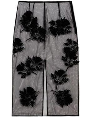 Blumarine Flower-Embroidered Midi Skirt - Black