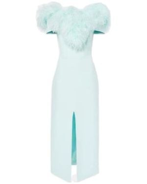 David Koma Off-Shoulder Feather-Trimmed Midi Dress - Blue