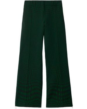 Burberry Houndstooth-Pattern Wide-Leg Trousers - Green