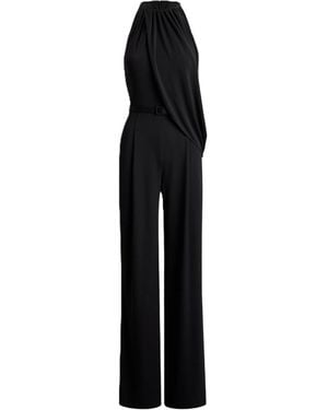 Ralph Lauren Belted Pleated-Overlay Jumpsuit - Black