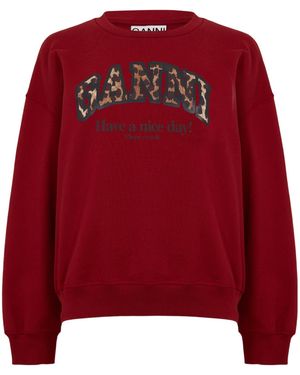 Ganni Graphic Crew-Neck Sweatshirt - Red