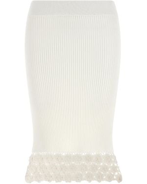 Ganni Crochet-Hem Knitted Midi Skirt - White