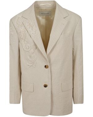 Dries Van Noten Embroidered Pinstriped Blazer - Natural