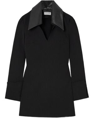 16Arlington Leather Trimmed Crepe Chiffon Mini Dress - Black