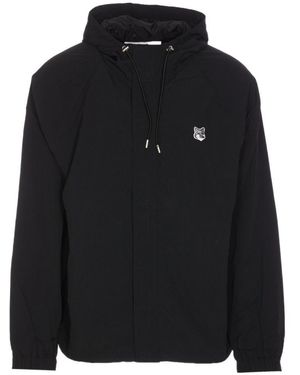 Maison Kitsuné Maison Kitsuné Fox Head-Patch Zipped Windbreaker - Black