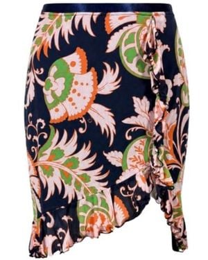 Etro Floral-Print Ruffled Skirt - Blue