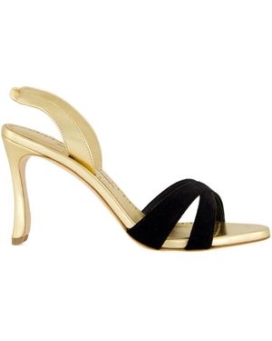 Manolo Blahnik And Velvet Slingback Sandals - Metallic