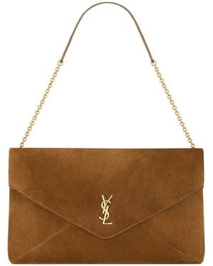 Saint Laurent Cassandre Xxl Pouch On Chain - Brown
