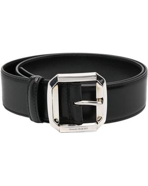 McQueen Logo-Engraved Buckle Belt - Black