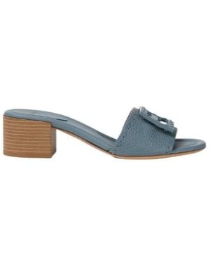 Fendi Baguette Mercury Leather Medium-Heel Slides - Blue