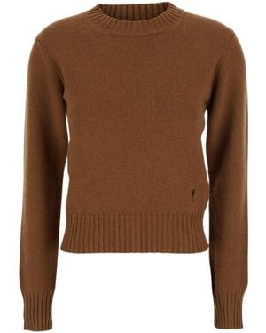 Ami Paris Ami De Coeur-Embroidered Jumper - Brown