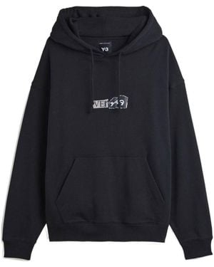 Y-3 Logo Printed Crewneck Hoodie - Blue